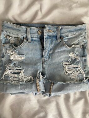 American Eagle Outfitters Ripped Light Blue Denim Shorts